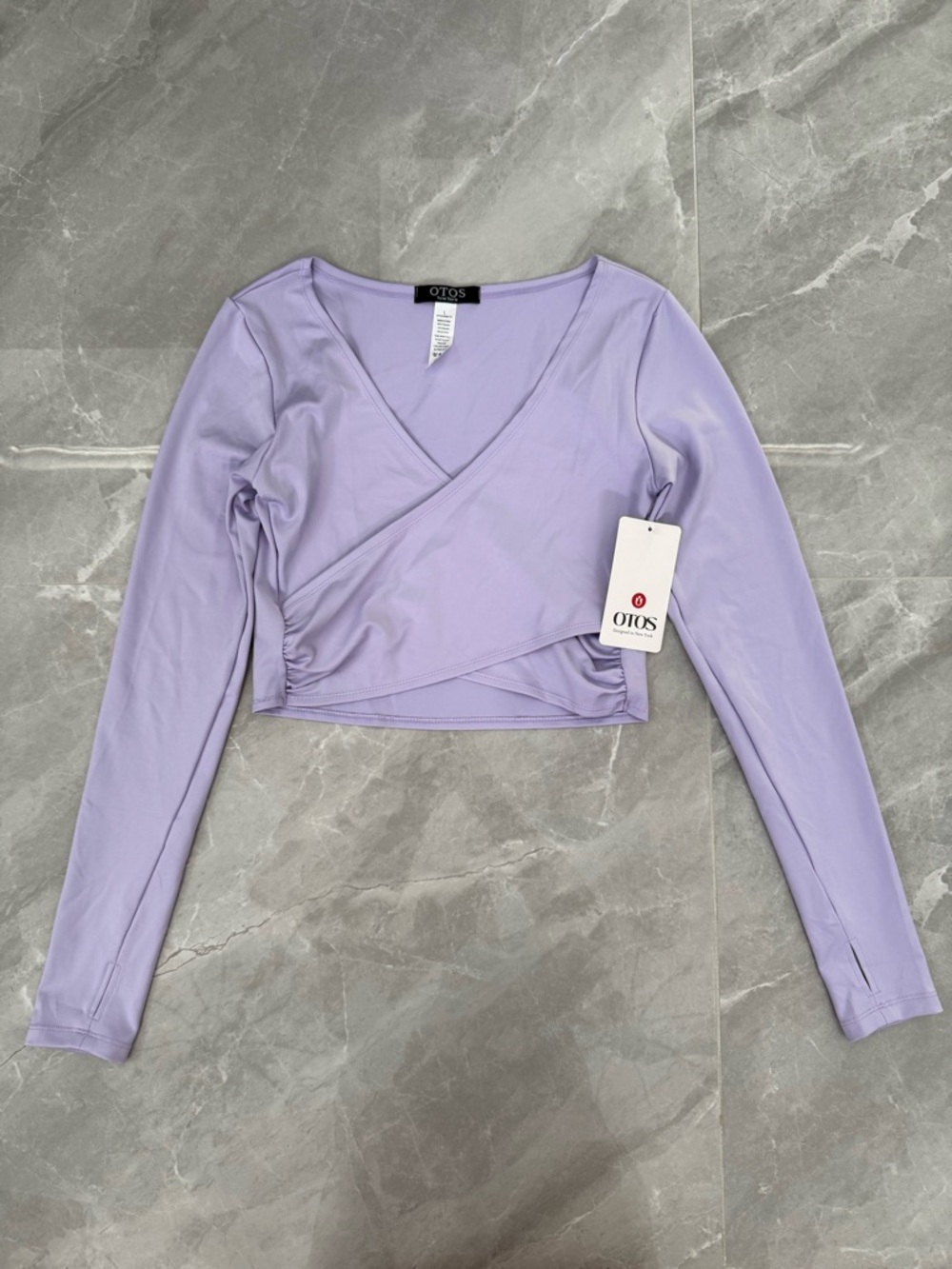 Women’s OTOS Long Sleeve Wrap Top Thumbholes Stretch Ballet Dance Workout Large